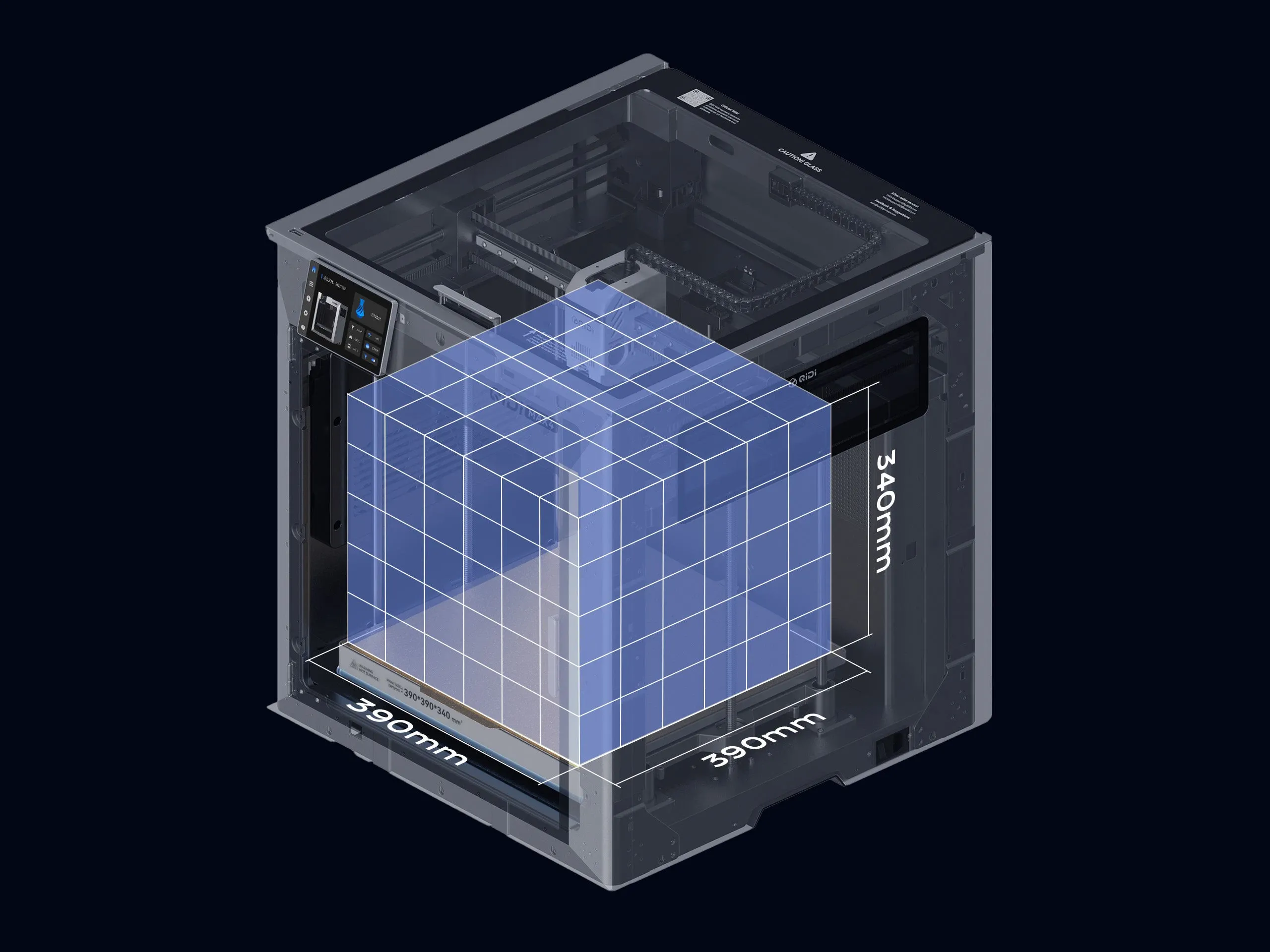 390 × 390 × 340 mm build volume