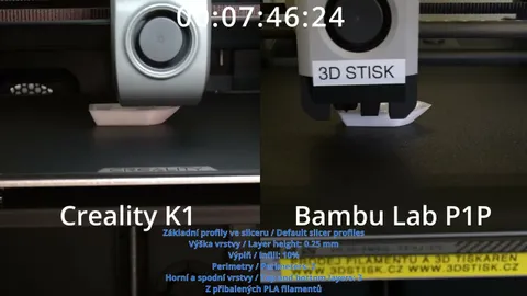 Srovnání rychlosti tisku: Creality K1 vs Bambu Lab P1P