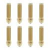 Eight ELEGOO brass-bodied hardened-steel nozzles, arranged by specification on a white background