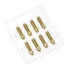 Top-angle view of eight ELEGOO nozzles in a clear protective storage tray on white background