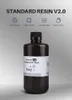 ELEGOO Standard Resin V2.0 Grey 1KG bottle, centered front view with product feature icons on neutral gray background