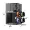 Flashforge Creator 5 Pro size and dimension reference image, front three-quarter view with four filament spools