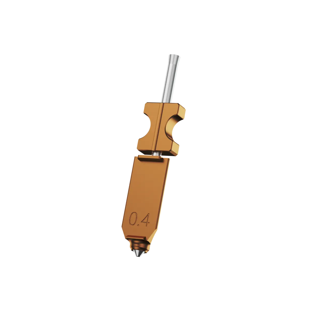 Official Flashforge AD5X 0.4 mm nozzle assembly, isolated front product view (1200 px).