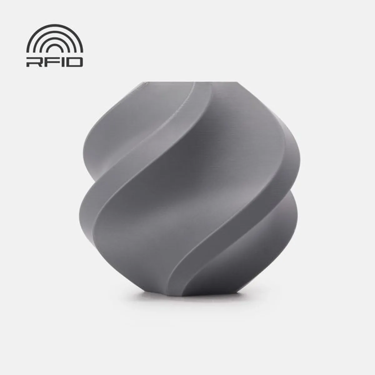 Bambu Lab PETG Matte Gray printed sample on a neutral background; RFID graphic included. Best verified gray-specific image, rather than a front view of the 1 kg spool.