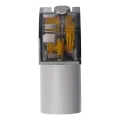 High-resolution isolated front view of the genuine Bambu Lab AMS Feeder Unit (Hall), with transparent gear housing and Feed knob; authorized Bambu Lab reseller asset.