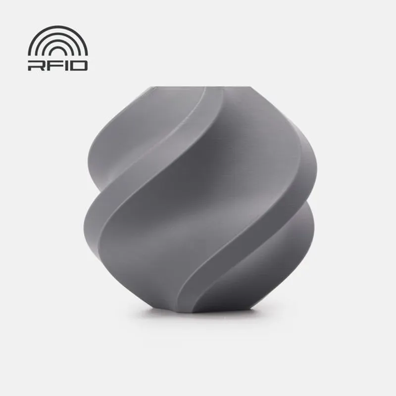 Bambu Lab PETG Matte Gray printed sample on a neutral background; RFID graphic included. Best verified gray-specific image, rather than a front view of the 1 kg spool.