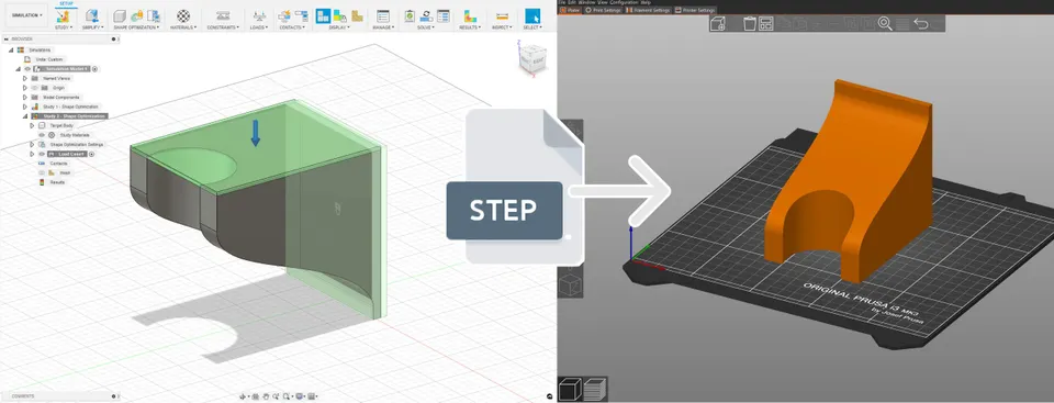 STEP model připravený ve sliceru pro 3D tisk