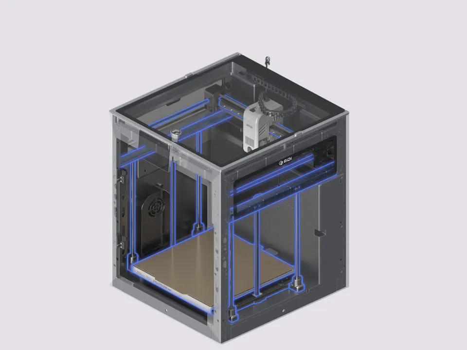 Uzavřená CoreXY 3D tiskárna QIDI s kovovým rámem a viditelnou mechanikou